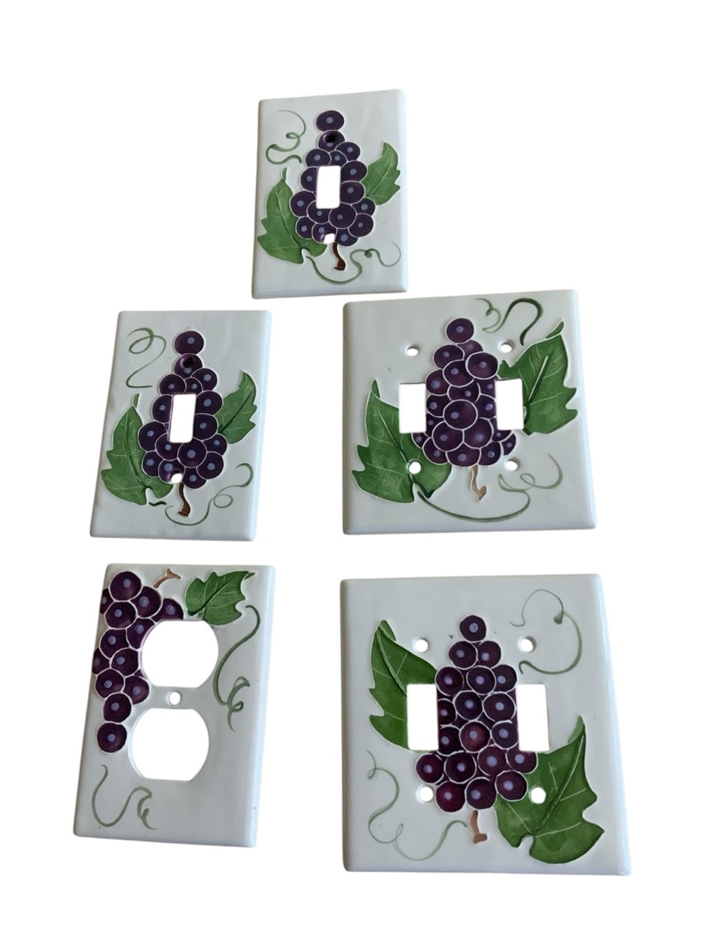 Bundle 5 Purple Grape Ceramic Light Switch & Outlet Cover Set